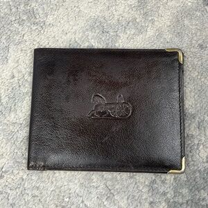 Celine Bifold Wallet Gilded Corners Dark Brown Leather Designer Luxury Compact